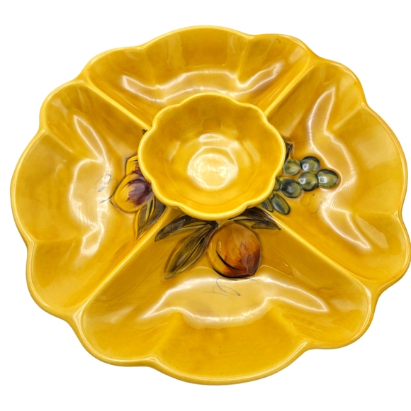 Vintage Los Angles Potteries Chip & Dip Serving Dish Ceramic Fruit - Picture 1 of 11